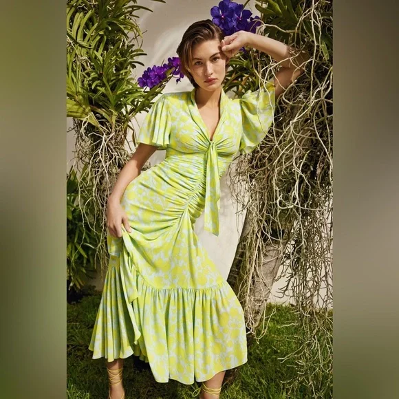 NWT cinq a' sept Floral Ruched High-Low Midi Dress Size 6 - Picture 1 of 9